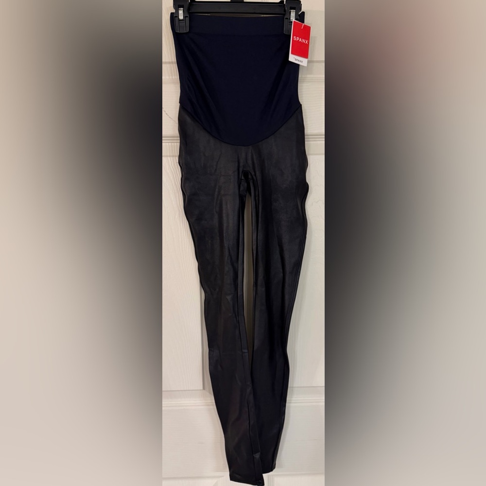 NWT Spanx Mama Black Faux Leather Leggings Sz XS